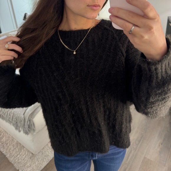 Free People Black Knit Long Sleeve Crew Neck Sweater XS - Picture 4 of 8